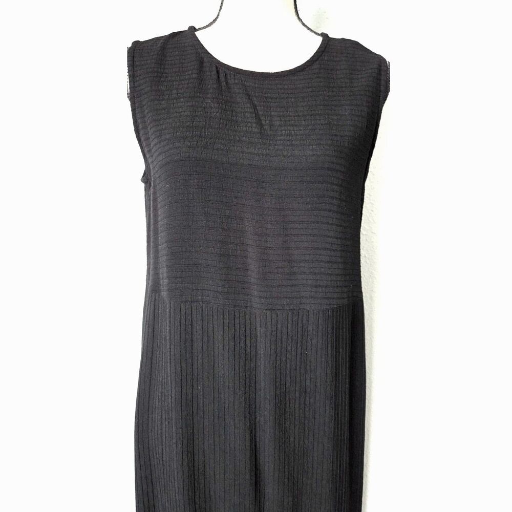 VTG Eileen Fisher Black Rayon Ribbed Maxi Dress Sleeveless Made in USA Sz L - Picture 4 of 9